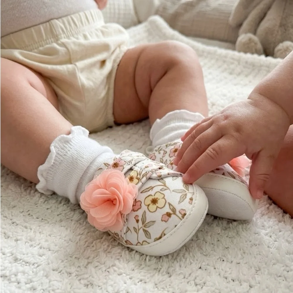 Carter's Floral Baby Shoes with Pink Flowers! Color: Salmon